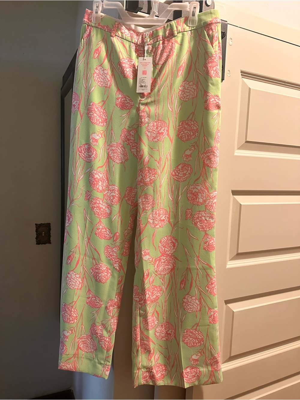 Lilly Pulitzer Green and Pink Floral Wide-Leg Pants